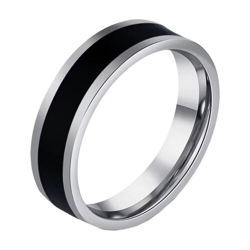 Bague en acier inoxydable émaillé noir, 6 mm, taille 12