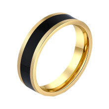 Bague en acier inoxydable émail noir, 6 mm, couleur or, taille 8