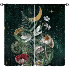 Vintage Mushroom Curtains, Watercolor Fern & Botanical Design, Dark Green, 63"x63", for Kitchen/Bedroom – Compatible with Standard Rods