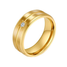 Stainless Steel 8mm Cubic Zirconia Wedding Band Ring