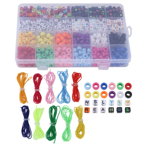 6mm Big Hole Letter Beads with 10 Colour Elastic Thread Set for Craft Projects 1