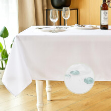 White Linen Rectangle Tablecloth, Waterproof & Wrinkle Resistant, Farmhouse Style, 60"x120", for 10-12 Seats