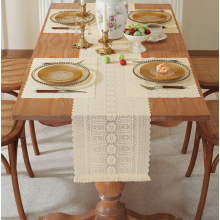 2 Pack Beige Crochet Lace Rectangular Table Runner Dresser Scarf Doilies, Boho Table Runners with Tassels Rustic Farmhouse Table Decoration