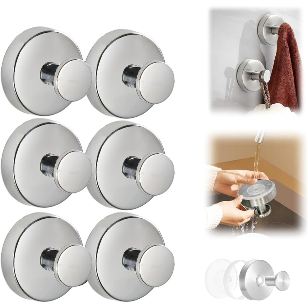 Luxe Hold No-Drill Hooks Â Waterproof Stainless Steel Suction Cup Hooks For Glass Shower Doors & Mirrors (Bright, 6-Pack) 9489952358437
