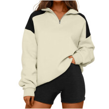 Overdimensionerede sweatshirts med kvart lynlås til kvinder, farveblokpullover, efterår/vintertøj 2024