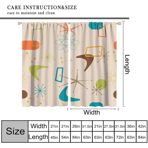 Retro 50s Beige Thermal Curtains Rod Pocket 2 Panels 42x54 1