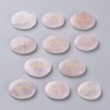 Engraved Inspirational Rocks Encouragement Stones Natural Rose Quartz Beads No Hole Beads with Word 37~46x28~42x6.5~9mm