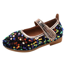 Girls Dress Shoes Mary Jane Flower Wedding Party Bridesmaids Shoes Glitter Princess Ballet Flats for Kid Toddler Blue 5-5.5 Years