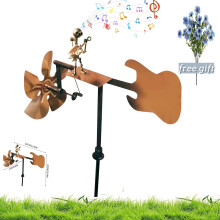 Handmade Metal Drummer & Guitarist Windmill, Kinetic Wind Sculpture for Yard, Garden – Compatible with Outdoor Use