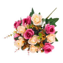 Buquê de rosas artificiais de seda sintética de 33 cm (13 polegadas) rosa choque