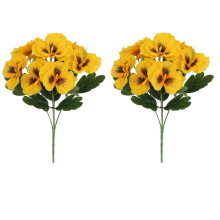2-Pack 12.6" Artificial Pansy Flowers, Silk Simulation for Outdoor Landscaping & Home Decor, Yellow Fake Plants