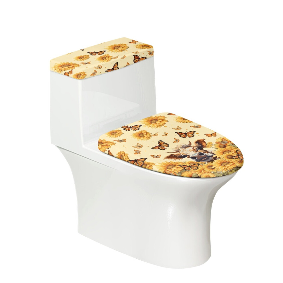 Sunflower & Butterfly Cow Toilet Lid Covers Set Â 2-Piece Reusable Soft Seat & Tank Lid Cover 9448483071284