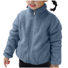 Hellblaue, fleecegefütterte Woll-Loungewear-Jacke für Kinder, Kragen, Reißverschluss, weich und bequem – Geeignet für Herbst/Winter 2025