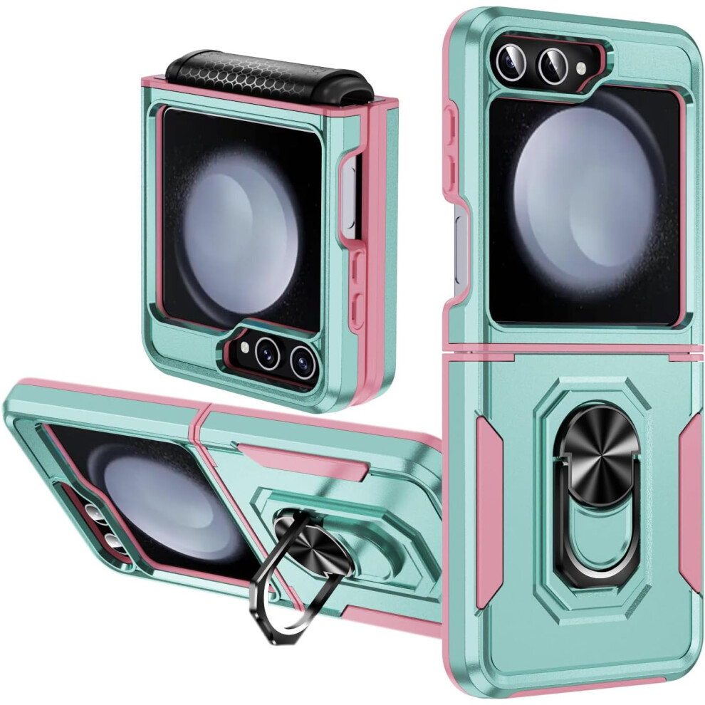 Flip 5 Case For Galaxy Z Flip 5 Â Liquid Silicone, Shockproof, Slim, Stand Function, Compatible With Samsung Galaxy Z Flip 5 Â + Green/Pink 9448483133371
