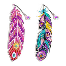 Marcador de página DIY com pintura de diamante, mosaico de diamante em formato de pena, bordado de diamante, ponto cruz, artesanato, presente para