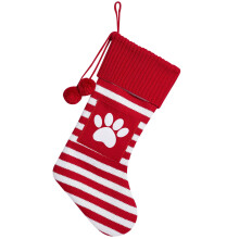 16.5" Large Dog Paw Striped Knitted Christmas Stocking – Holiday Fireplace Decor, Candy/Gift Bag, Compatible with Xmas Traditions