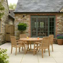 Charles Bentley Solid Wooden Teak Round 2-4 Seater Table Garden Foldable Patio