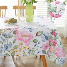 Blue & White Floral Rectangle Tablecloth 52x70", French Country Rustic Design, Farmhouse, Party, Indoor/Outdoor – Compatible with Standard Tables