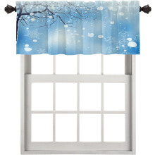 Winter Landscape Kitchen Valances, Snowy Branches & Snowflakes, Blackout Polyester Curtains, 52x18 in, 1 Pack