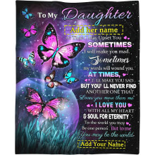 Personalized Blanket for Daughter – Soft Flannel Throw with Name, Butterflies Design, Compatible with Mom & Dad Gift – Birthday, Christmas, Couch