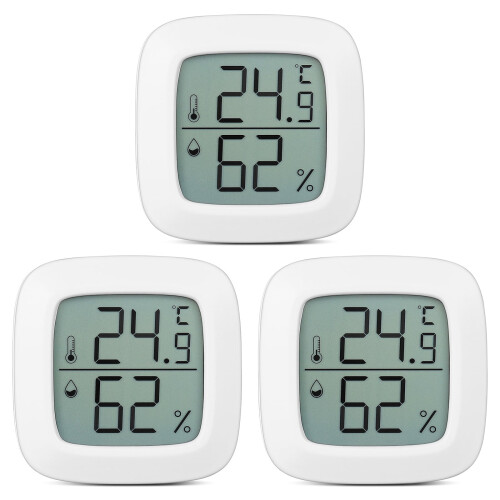 Vit inomhustermometer/hygrometer, 3 st
