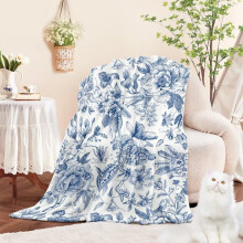 Floral Throw Blanket for Girls Women Blue Soft Fuzzy Flannel Bed Blanket for Adults Plush Flowers Birds Christmas Birthday Gifts,50x60\u201d