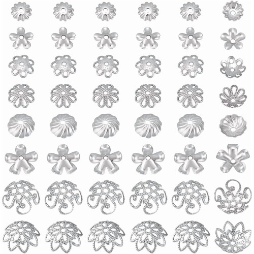 Rustfritt stål perlehetter blomsterstil 240 stk 8 stiler