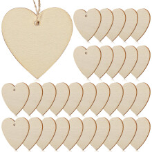 UNOMOR 50pcs Heart Shaped Pendant Ornament Blank Wood Color Hanging Pendants for DIY Crafts in Rustic Style
