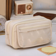 Transparant PVC pennenetui met 9 lagen, 8,46 x 4,92 x 3,34 inch, beige