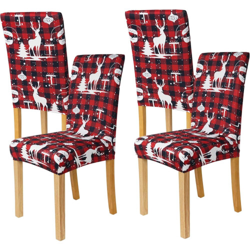 Set de 4 huse de scaun de Crăciun, elastice, cu design de căprioare