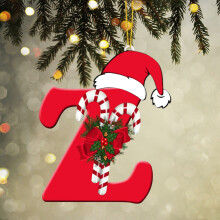 26-Letter Acrylic Christmas Ornaments: Red Candy Cane, Santa Hat & Alphabet Pendants – Holiday Decor Gift, Compatible with Standard Tree Hooks