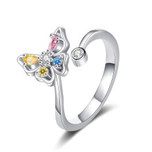 Women 925 Sterling Silver Butterfly Cubic Zirconia Thumb Ring Stress Anxiety Rings Women's Jewelry Lady Birthday Mother's Day Gifts
