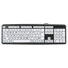 Kabelgebundene USB-Tastatur für Menschen mit Sehbehinderung, weiße Tasten mit großer Beschriftung, 104 Tasten, geeignet für Senioren und