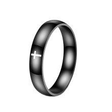 Herren- und Damen-Ehering aus Edelstahl mit christlichem Kreuz, polierter Kugelkuppel, schlicht, 4 mm breit, schwarz, Größe 9