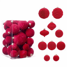 35-Pc Flocked Christmas Tree Ornaments Set, Shatterproof Holiday Baubles for Home, Party & Festival Decor