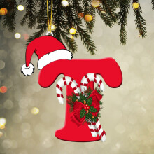26-Letter Acrylic Christmas Ornaments: Red Candy Cane, Santa Hat & Alphabet Pendants – Holiday Decor Gift, Compatible with Standard Tree Hooks