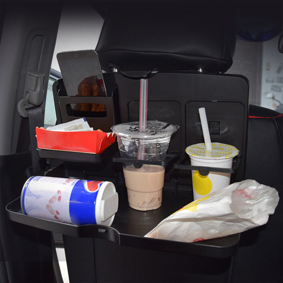 Foldable Car Dining Table Tray, 13.7"X8.2", | Portable Food/Drink Holder & Seat Back Organizer With Phone Pocket | Compatible With Most Black 9489952901190