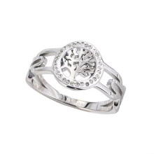 Women's Stainless Steel Dainty Tree of Life Ring Cubic Zirconia Inlay Promise Wedding Engagement Jewelry Silver Size 6