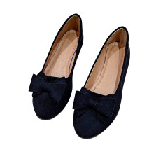 Wildleder-Ballerinas mit Schleife für Damen, lässige runde Zehenpartie, bequeme Sohle, aus schwarzem Nylon-Spandex-Material, US-Größe 5,5, für