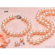 8- 9MM PINK freshwater Cultured Pearl Bracelet Necklace Earrings set 925 Silver