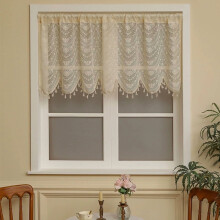 Beige Half Window Curtains, 100x60, Rod Pocket, 2 pcs, Polyester, Cafe Style for Kitchen/Dining/Small Windows