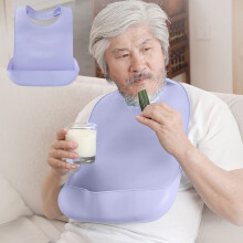 Purple Silicone Adult Bib Adjustable Washable Clothing Protector for Elderly Seniors Eating Protection