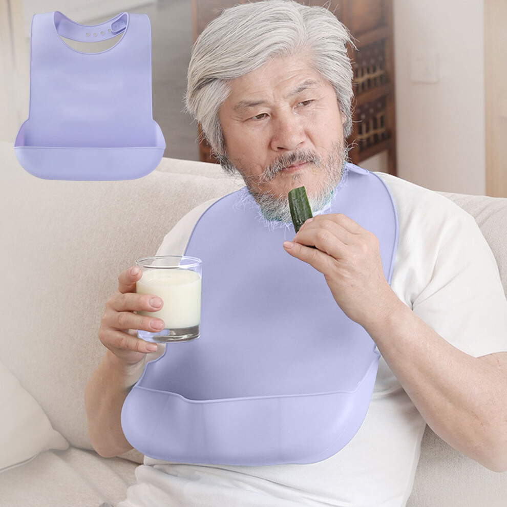 Purple Silicone Adult Bib Adjustable Washable Clothing Protector For Elderly Seniors Eating Protection