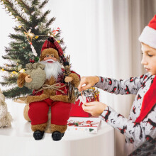Imádnivaló 40x18 cm-es Mikulás baba asztaldísznek – Ünnepi ajándék otthonra, irodába és buliba