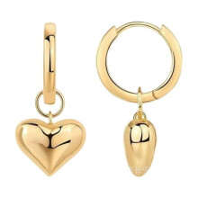 14K Gold Plated Sterling Silver Heart-Shaped Pendant Earrings Love Heart Studs Earrings For Women