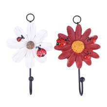 Crochets à vêtements en résine et fer, motif fleur rouge, lot de 2