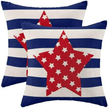 Housses de coussin 4 juillet 50 x 50 cm, lot de 2, rayures et étoiles, motif drapeau américain, en lin patriotique pour canapé, lit, extérieur