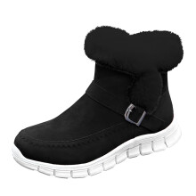 Damsnöstövlar med slip-on-funktion, enfärgade, rund tå, plyschfodrade, varma och bekväma, inomhus-/utomhusbruk, US6, flockmaterial
