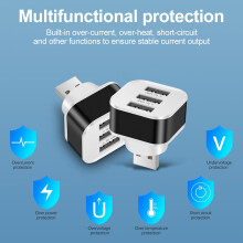 3-Port-USB-Hub-Adapter (USB 3-in-1 2.0) – Passend für Fahrzeuge und Autos – Elektronikzubehör – Schwarz