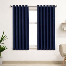 (Navy Blue, 66" x 54") Blackout Eyelet Curtains Pair Luxury Insulated Heavy Thermal Ring Top Ready Made Window Curtain Panel Free Tieback